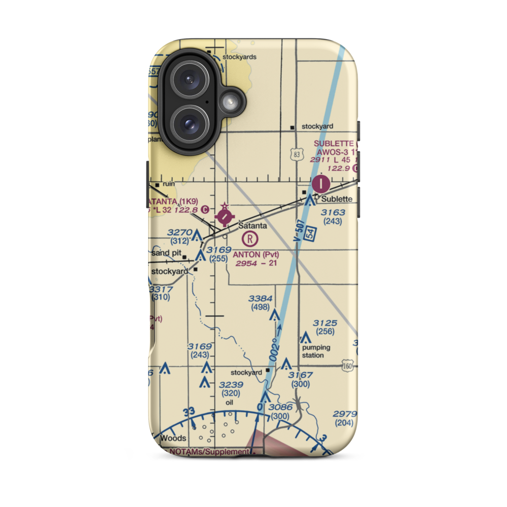 Anton Flying Uv Airport (SN98) VFR Sectional  Tough iPhone Case iPhone 16 Plus model shown