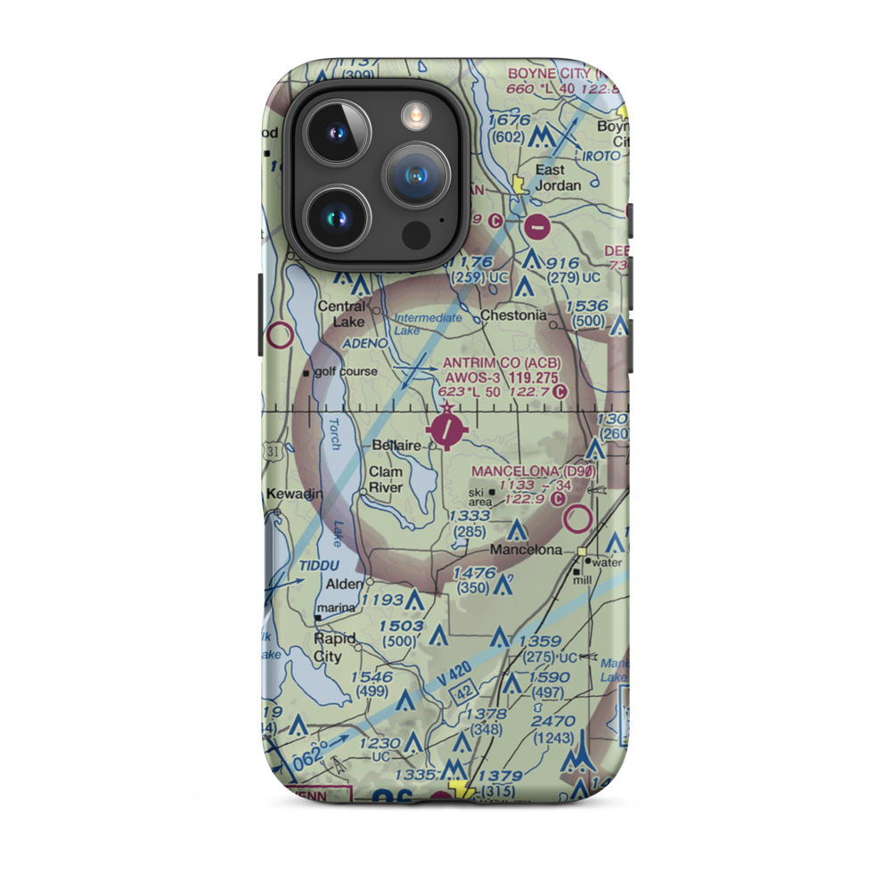 Antrim County Airport (ACB) VFR Sectional  Tough iPhone Case iPhone 16 Pro Max model shown