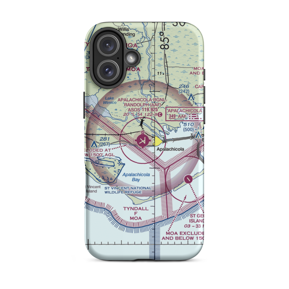 Apalachicola Regional Airport (AAF) VFR Sectional  Tough iPhone Case iPhone 16 Plus model shown