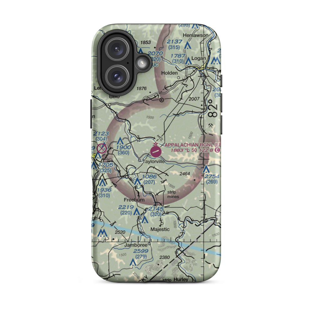 Appalachian Regional Airport (EBD) VFR Sectional  Tough iPhone Case iPhone 16 Plus model shown