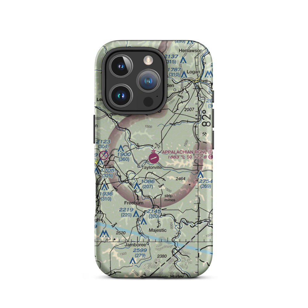Appalachian Regional Airport (EBD) VFR Sectional  Tough iPhone Case iPhone 16 Pro model shown