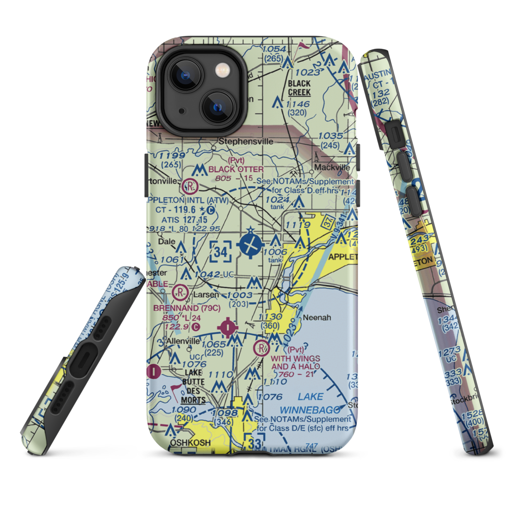 Appleton International Airport (ATW) VFR Sectional  Tough iPhone Case iPhone 14 Plus model shown