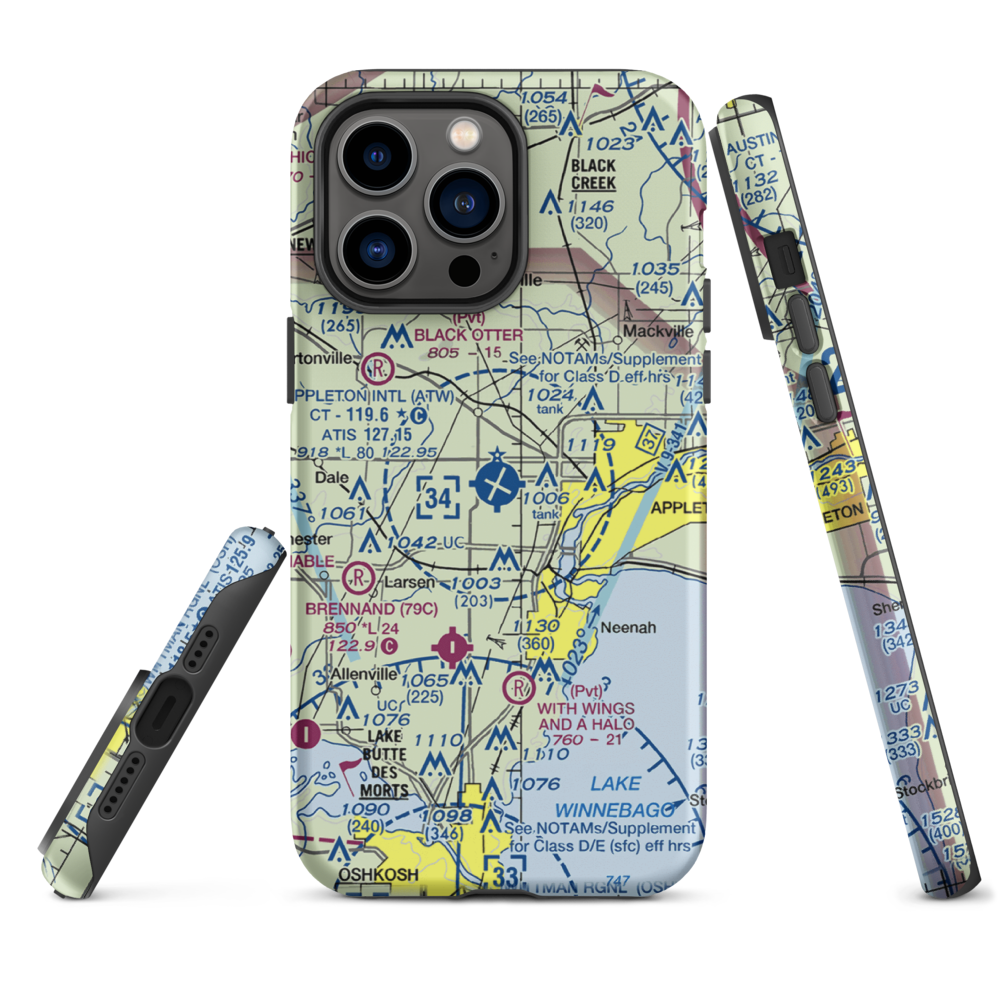 Appleton International Airport (ATW) VFR Sectional  Tough iPhone Case iPhone 14 Pro Max model shown