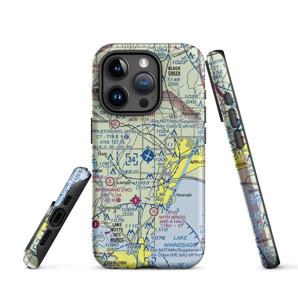 Appleton International Airport (ATW) VFR Sectional  Tough iPhone Case iPhone 15 Pro model shown