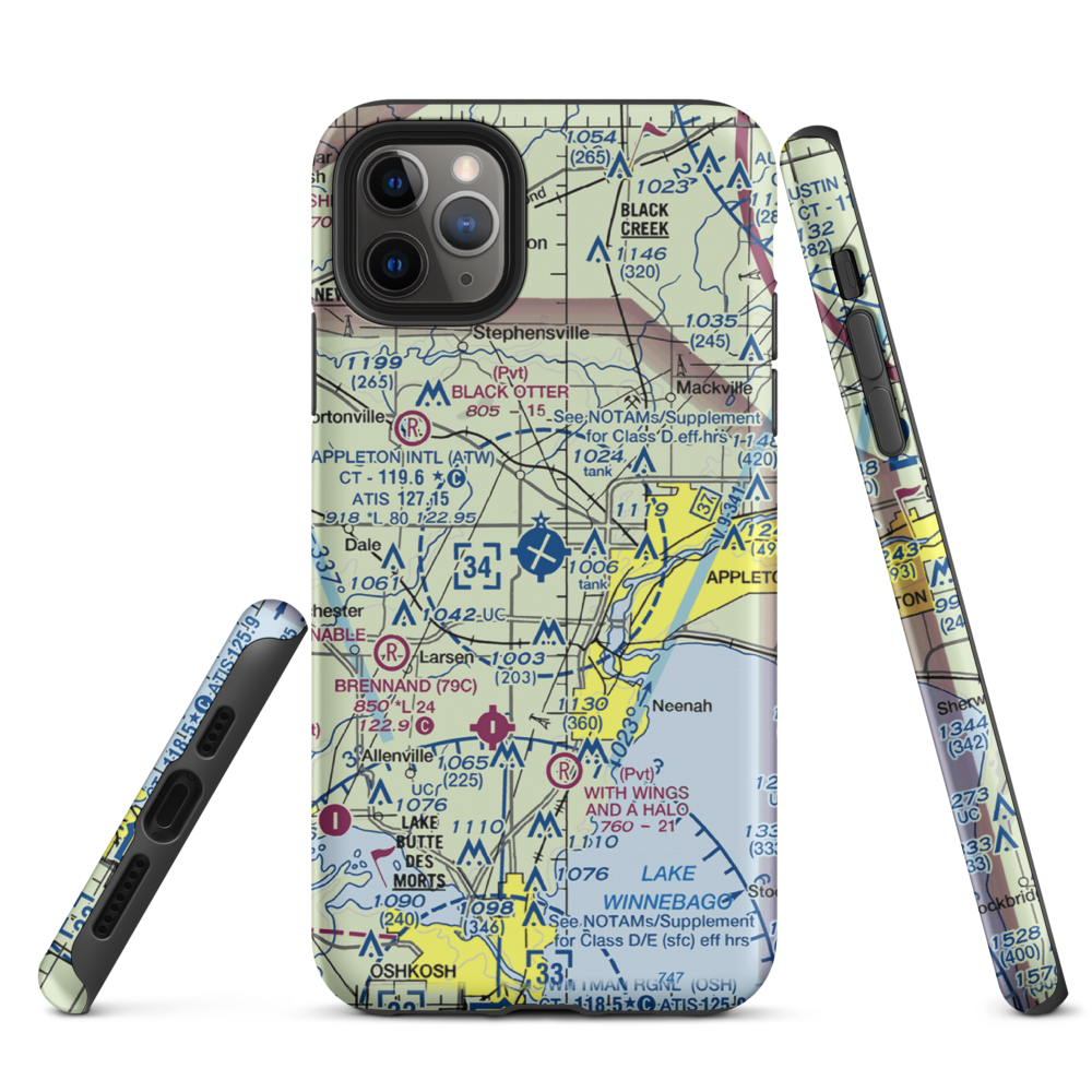 Appleton International Airport (ATW) VFR Sectional  Tough iPhone Case iPhone 11 Pro Max model shown