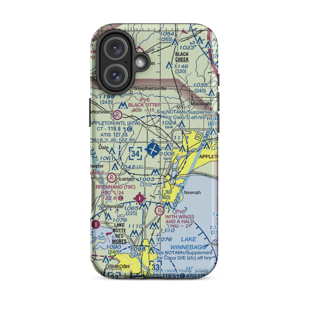 Appleton International Airport (ATW) VFR Sectional  Tough iPhone Case iPhone 16 Plus model shown