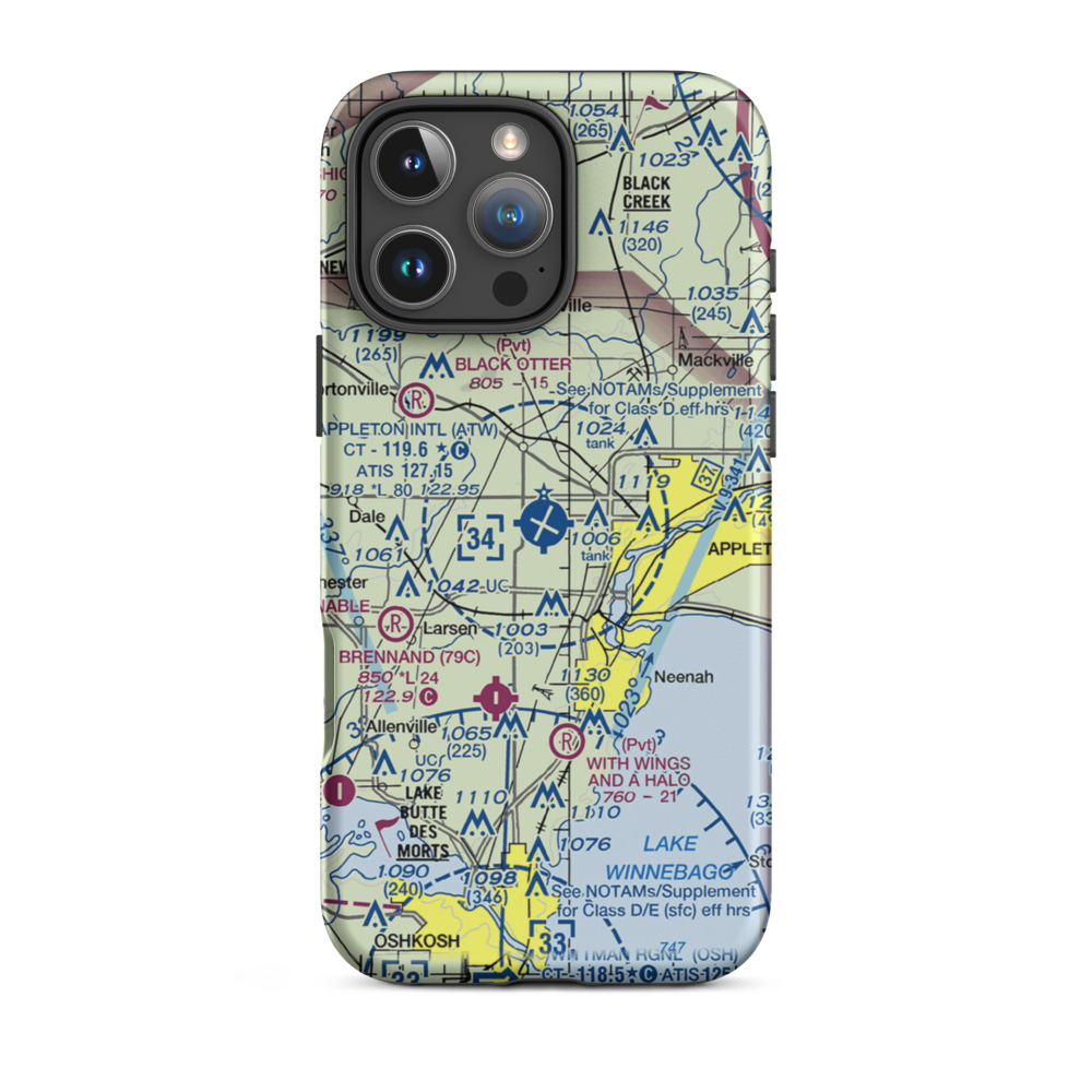 Appleton International Airport (ATW) VFR Sectional  Tough iPhone Case iPhone 16 Pro Max model shown