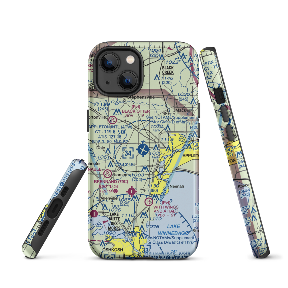 Appleton International Airport (ATW) VFR Sectional  Tough iPhone Case iPhone 13 model shown