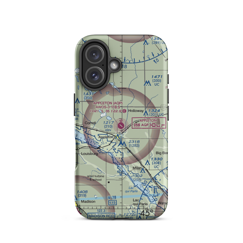 Appleton Municipal Airport (AQP) VFR Sectional  Tough iPhone Case iPhone 16 model shown