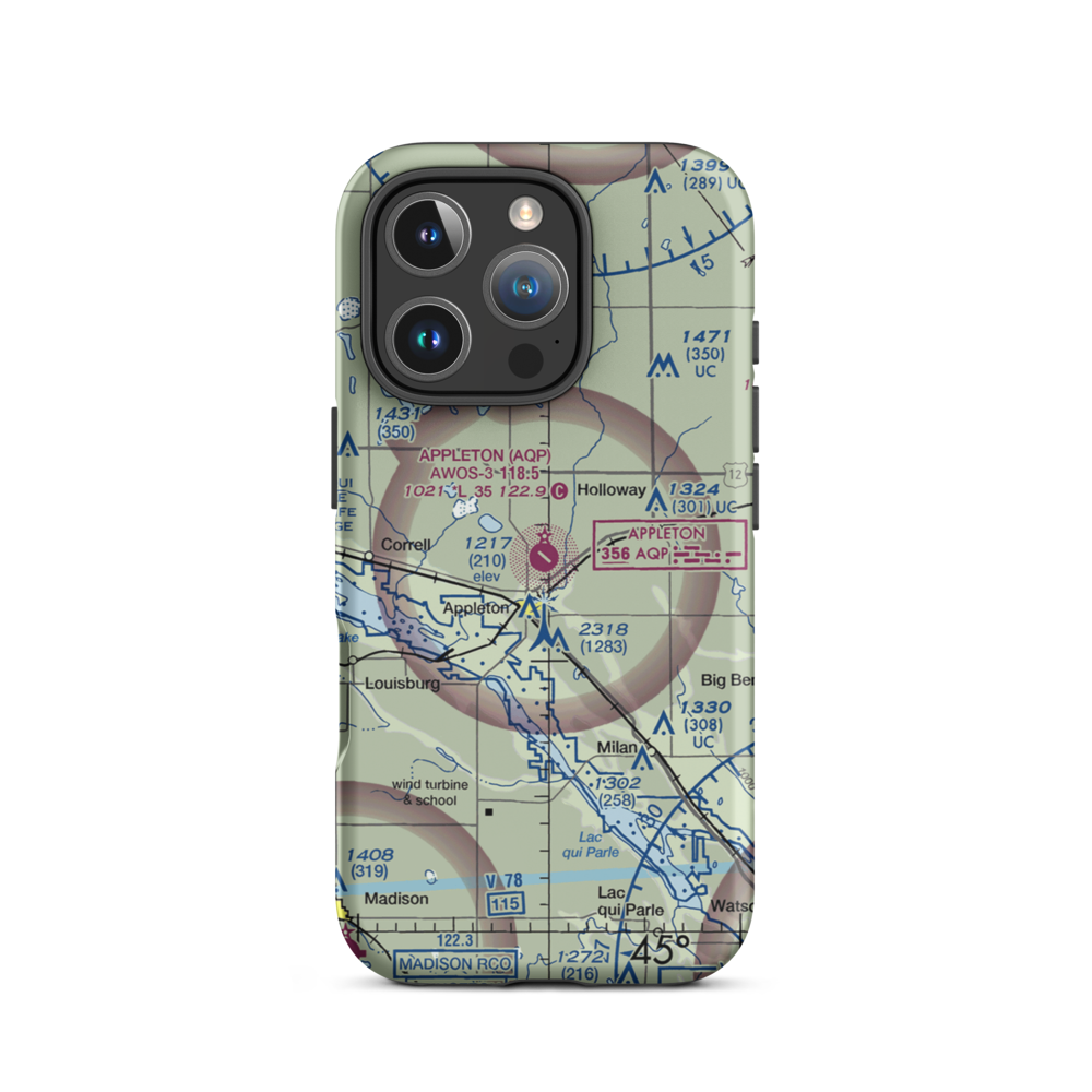 Appleton Municipal Airport (AQP) VFR Sectional  Tough iPhone Case iPhone 16 Pro model shown