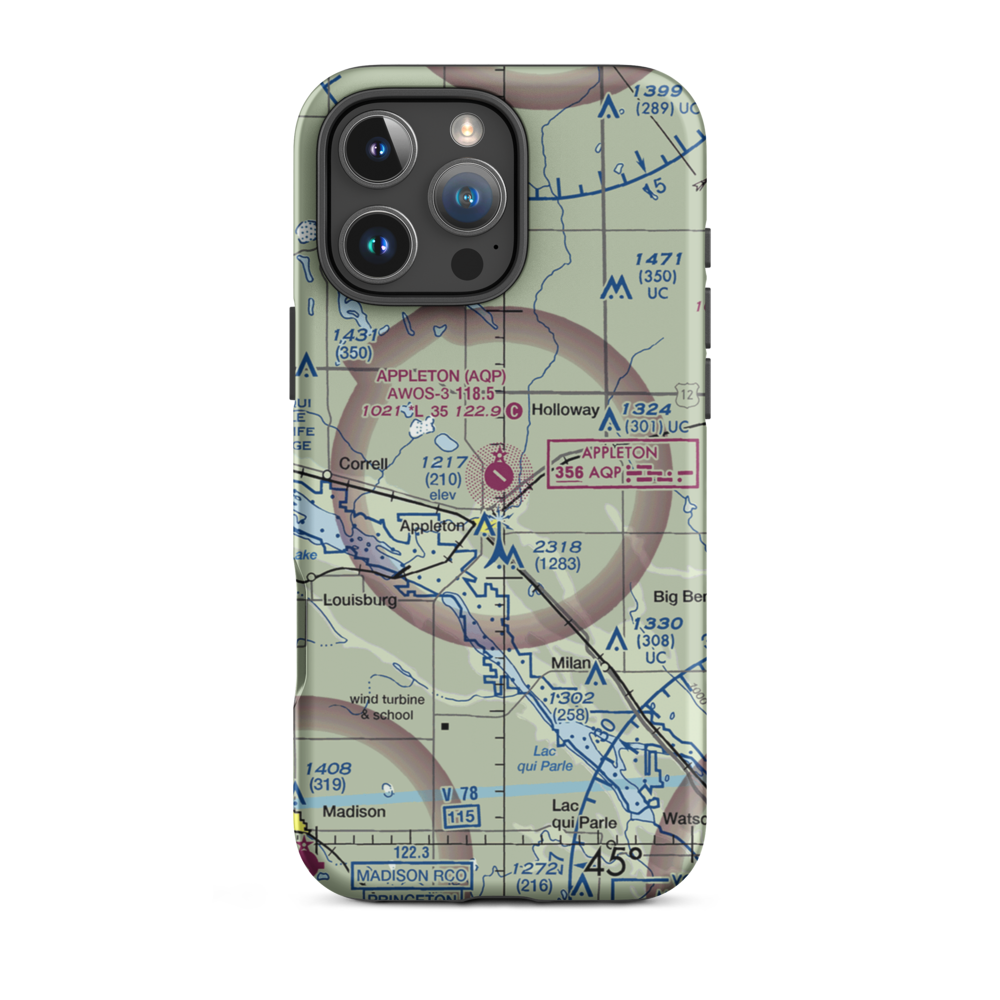 Appleton Municipal Airport (AQP) VFR Sectional  Tough iPhone Case iPhone 16 Pro Max model shown