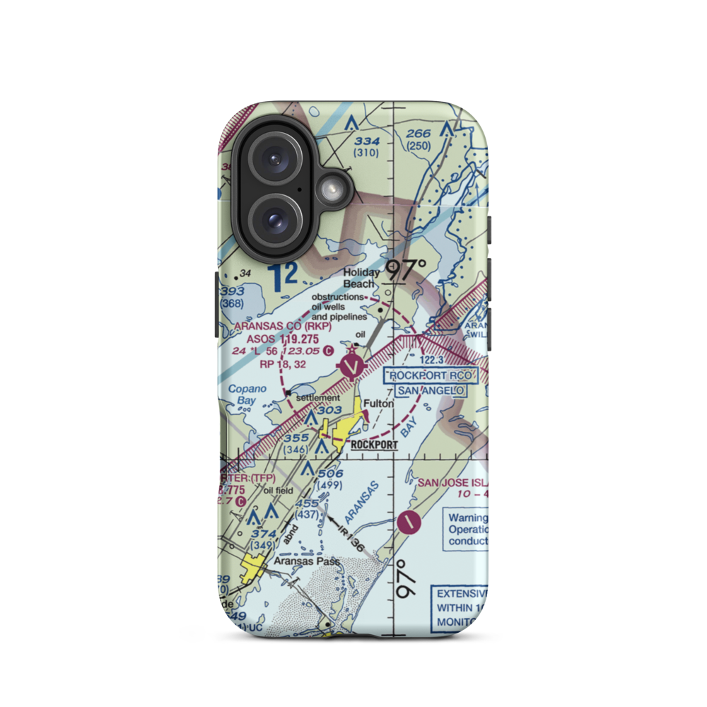 Aransas County Airport (RKP) VFR Sectional  Tough iPhone Case iPhone 16 model shown