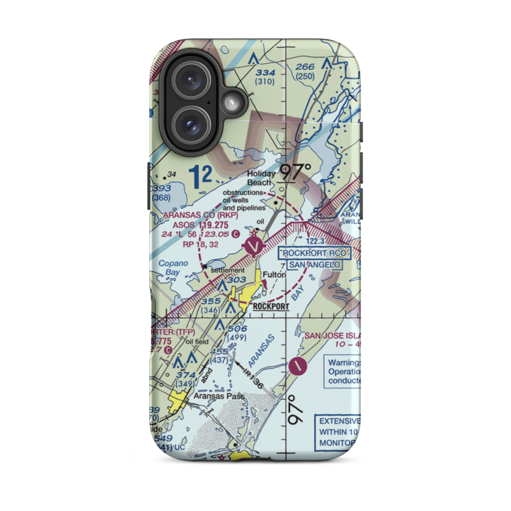 Aransas County Airport (RKP) VFR Sectional  Tough iPhone Case iPhone 16 Plus model shown