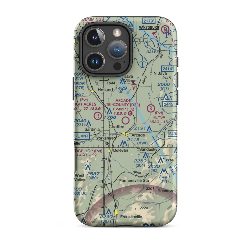 Arcade Tri County Airport (D23) VFR Sectional  Tough iPhone Case iPhone 16 Pro Max model shown