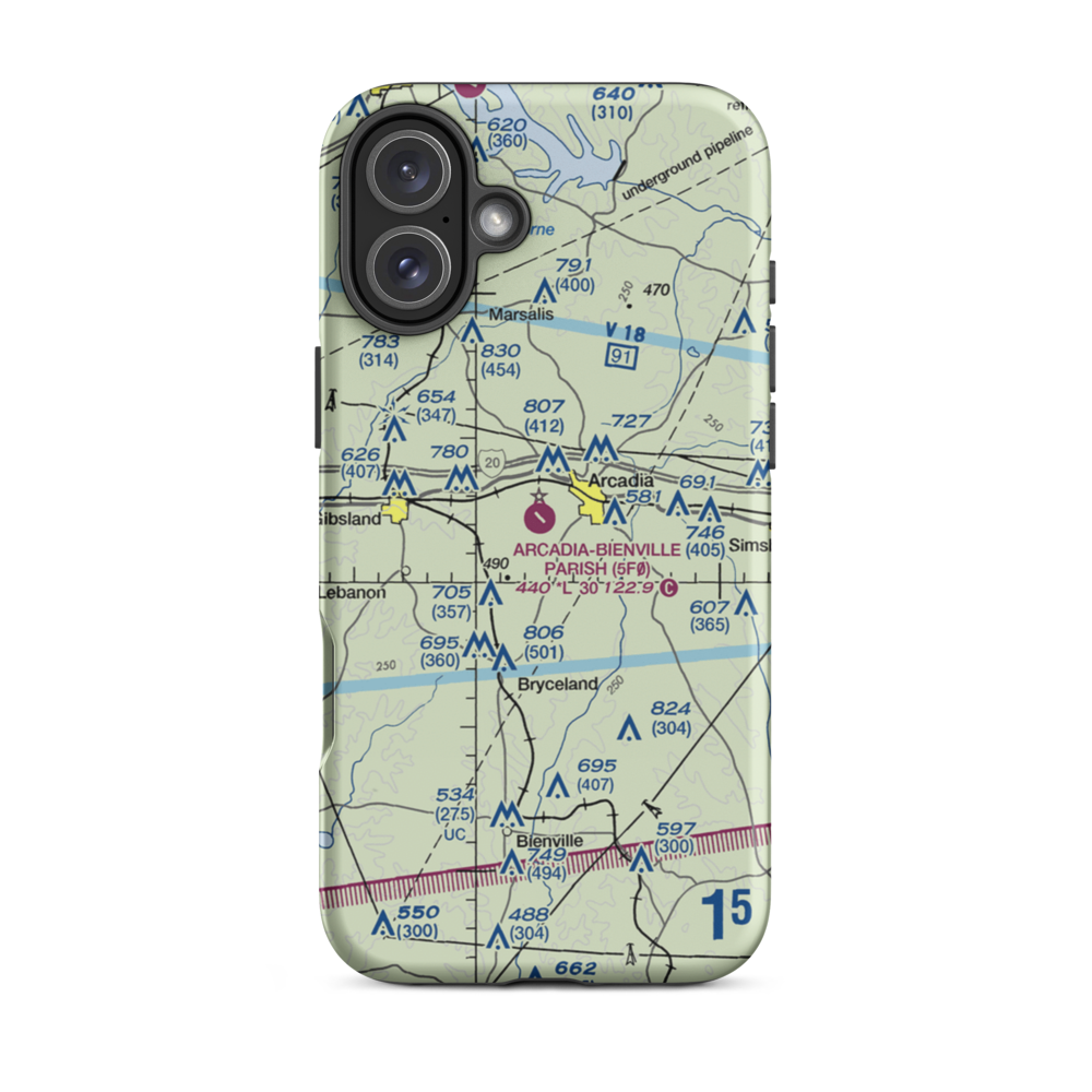 Arcadia Bienville Parish Airport (5F0) VFR Sectional  Tough iPhone Case iPhone 16 Plus model shown