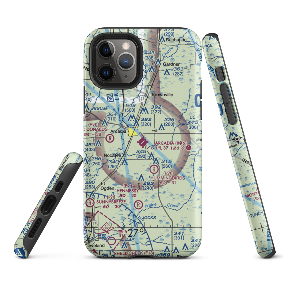Arcadia Municipal Airport (X06) VFR Sectional  Tough iPhone Case iPhone 11 Pro model shown