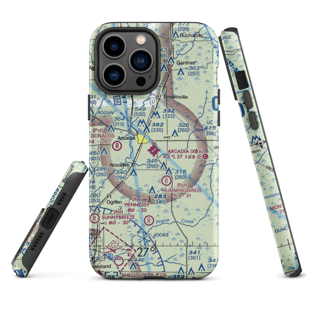 Arcadia Municipal Airport (X06) VFR Sectional  Tough iPhone Case iPhone 13 Pro Max model shown