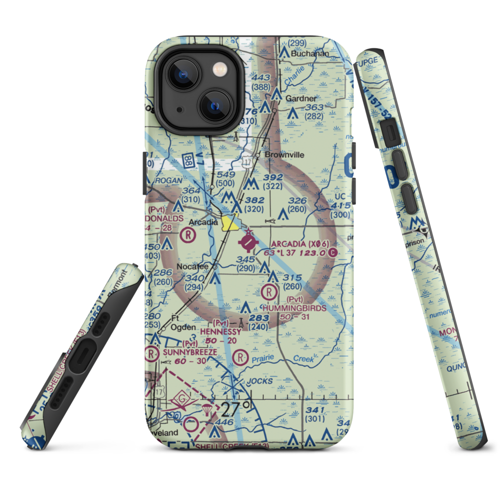 Arcadia Municipal Airport (X06) VFR Sectional  Tough iPhone Case iPhone 14 Plus model shown