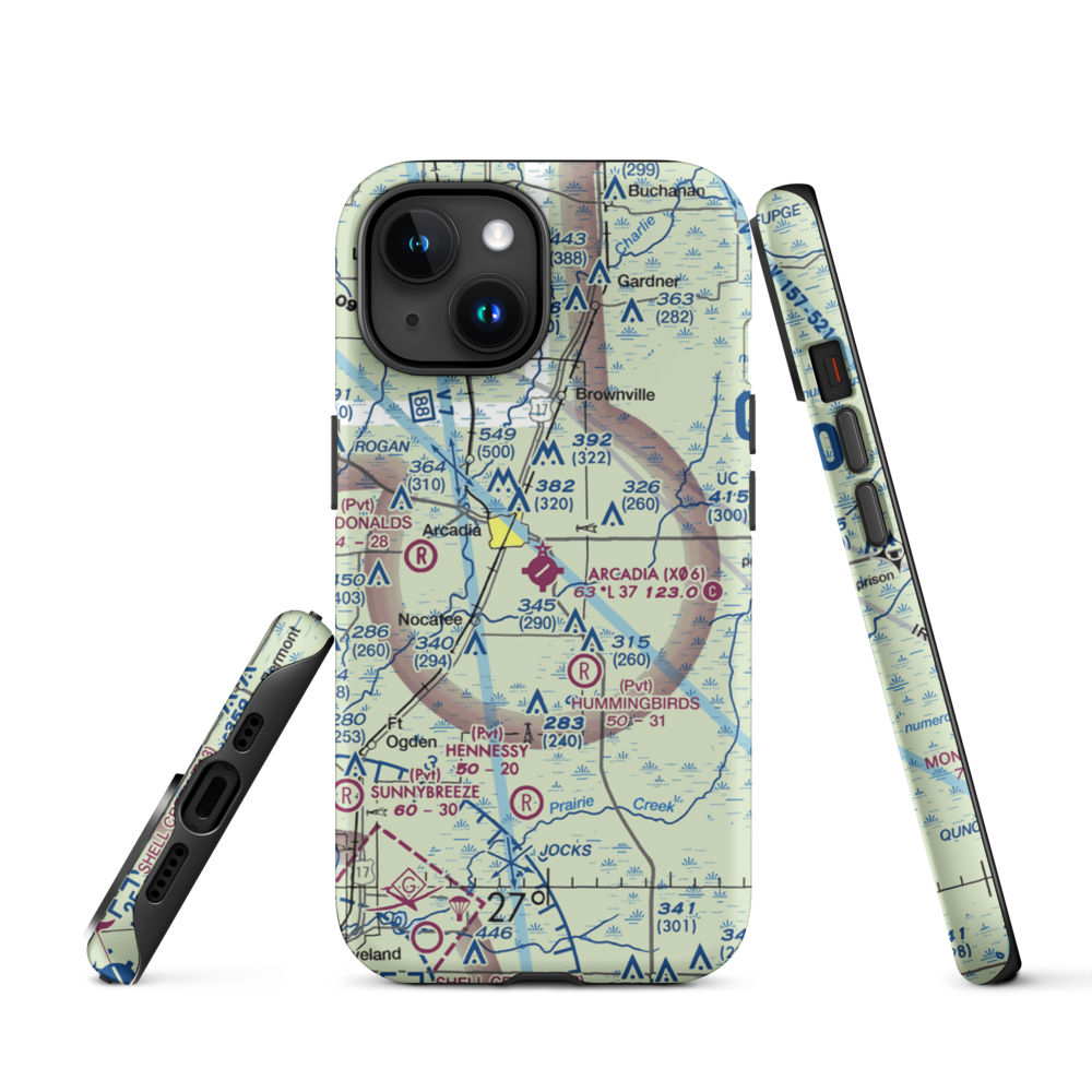 Arcadia Municipal Airport (X06) VFR Sectional  Tough iPhone Case iPhone 15 model shown