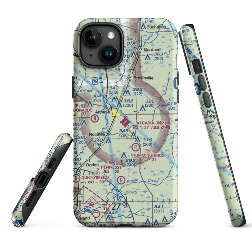 Arcadia Municipal Airport (X06) VFR Sectional  Tough iPhone Case iPhone 15 Plus model shown