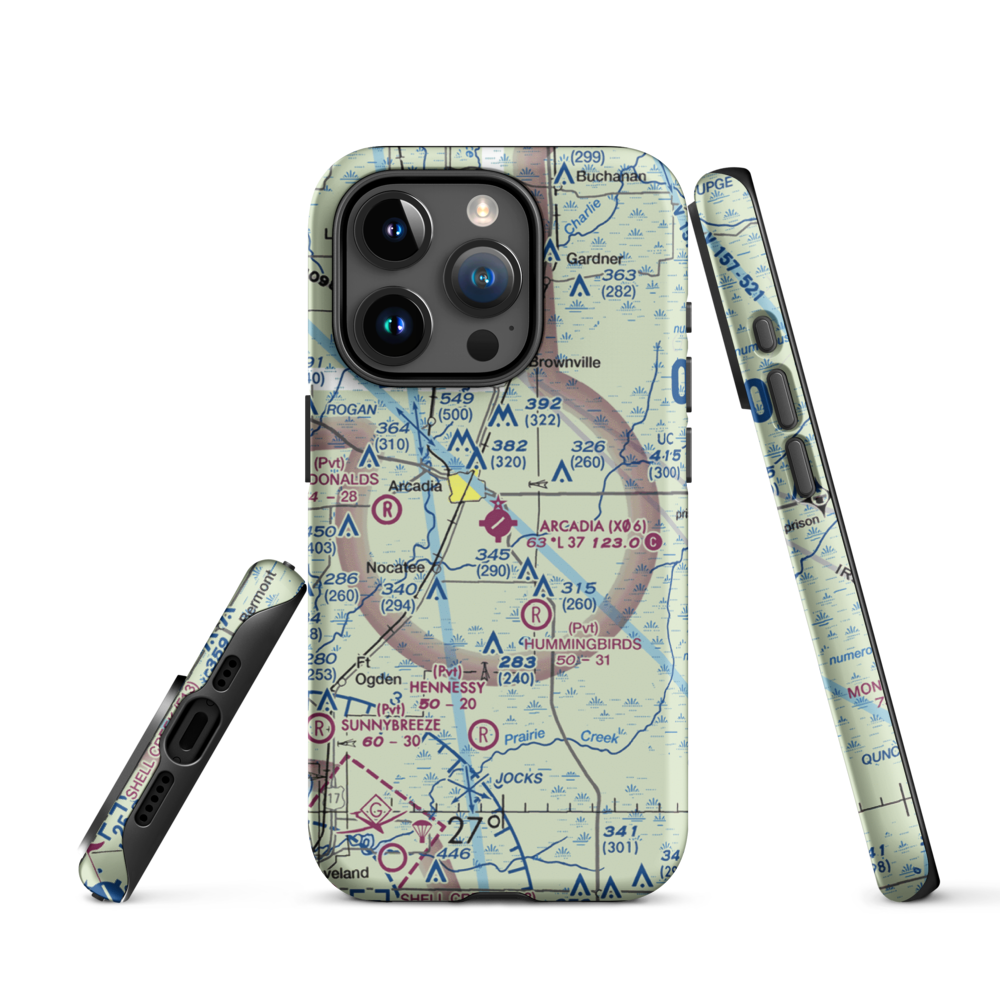 Arcadia Municipal Airport (X06) VFR Sectional  Tough iPhone Case iPhone 15 Pro model shown