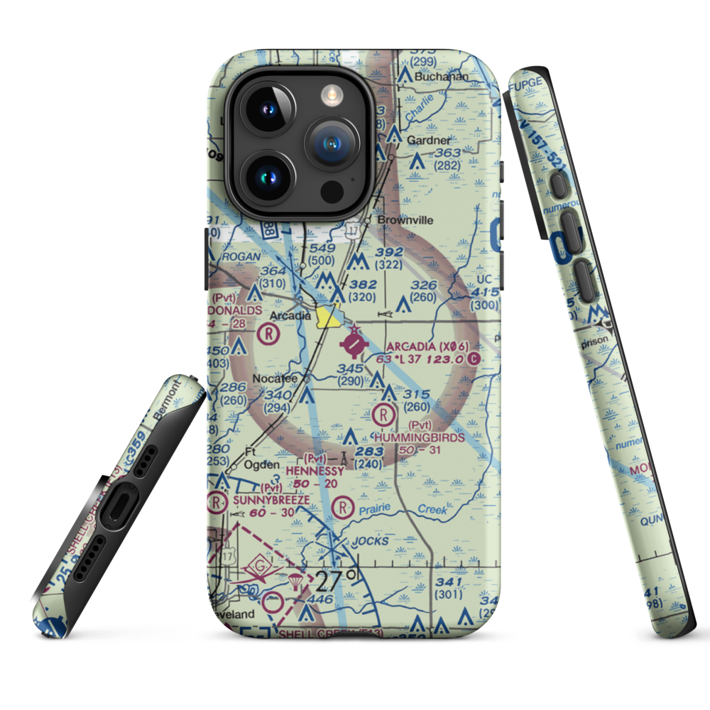 Arcadia Municipal Airport (X06) VFR Sectional  Tough iPhone Case iPhone 15 Pro Max model shown