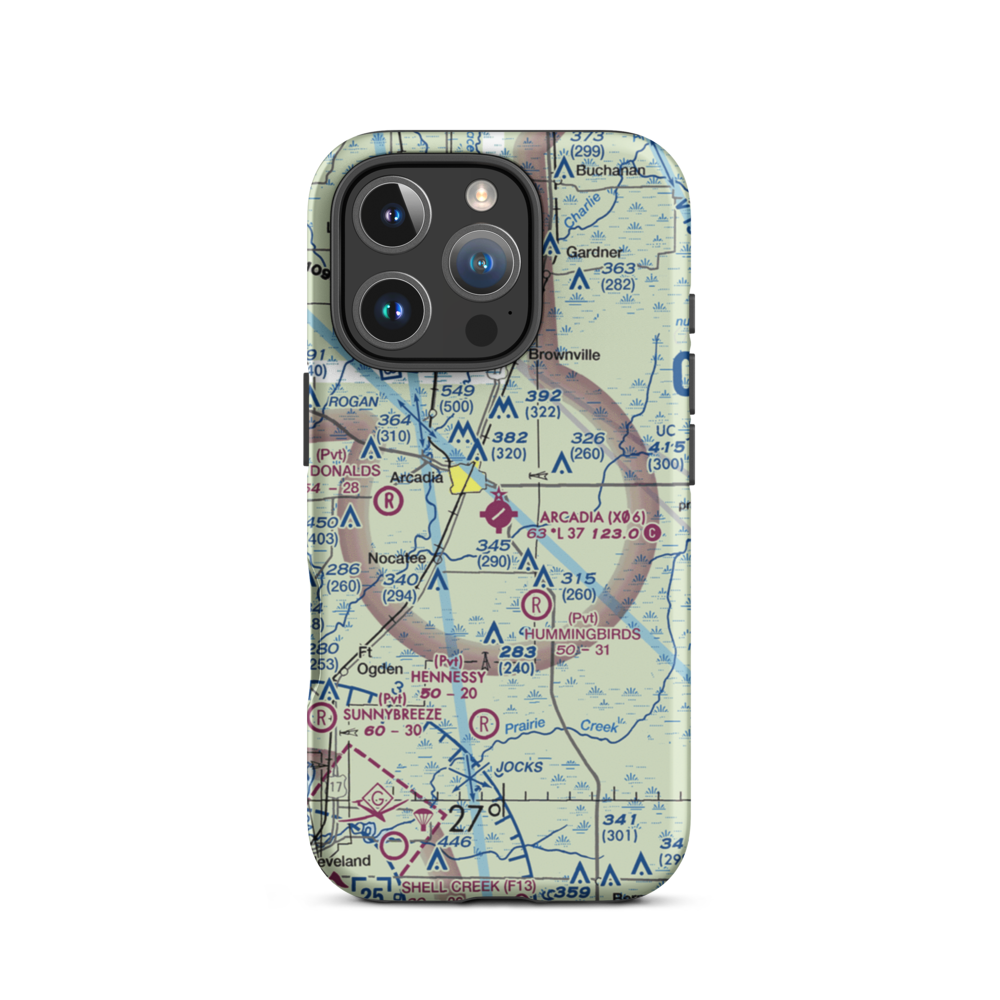Arcadia Municipal Airport (X06) VFR Sectional  Tough iPhone Case iPhone 16 Pro model shown