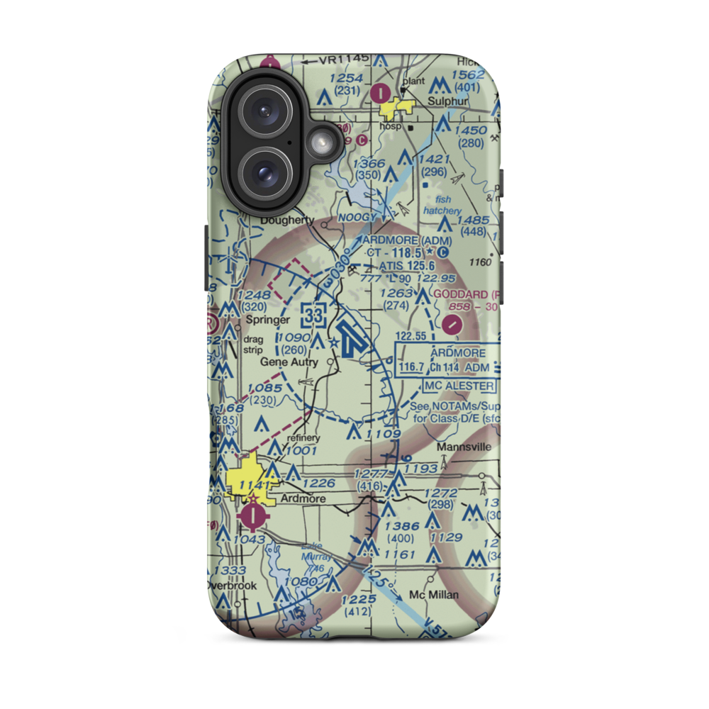 Ardmore Municipal Airport (ADM) VFR Sectional  Tough iPhone Case iPhone 16 Plus model shown