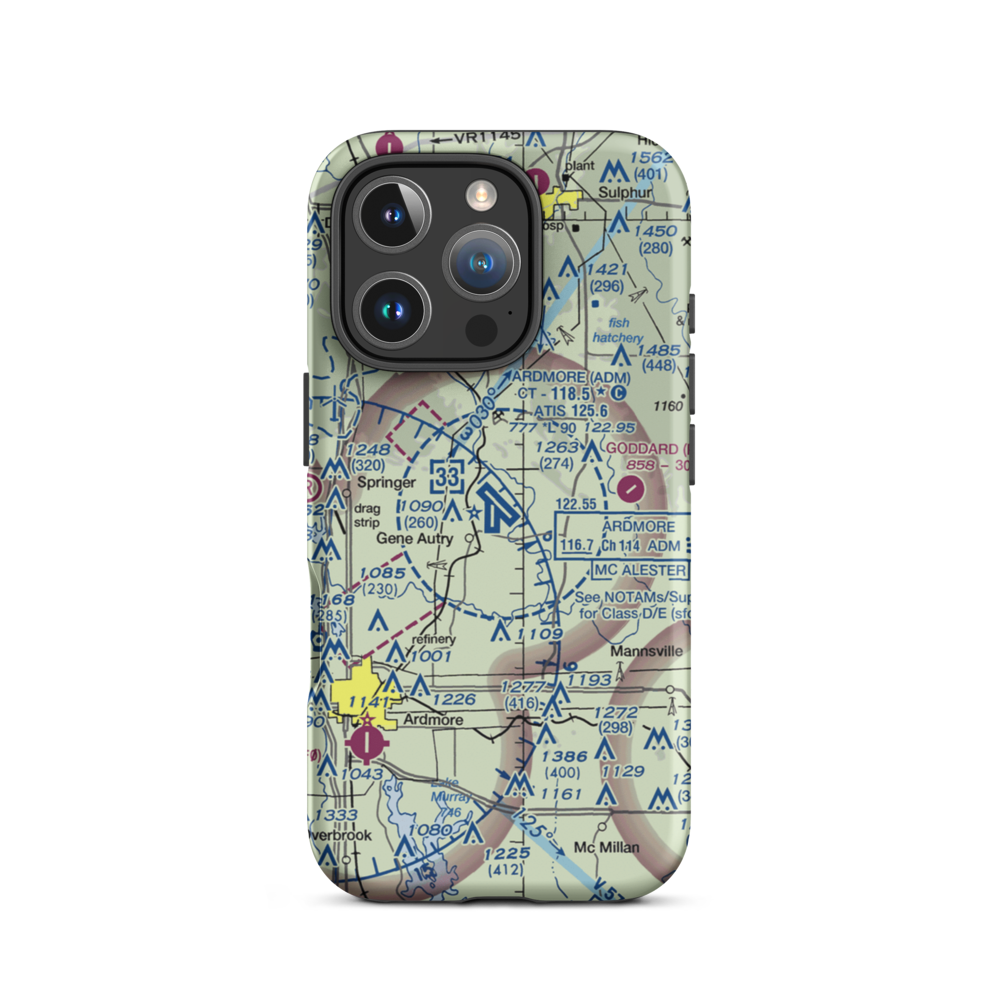 Ardmore Municipal Airport (ADM) VFR Sectional  Tough iPhone Case iPhone 16 Pro model shown