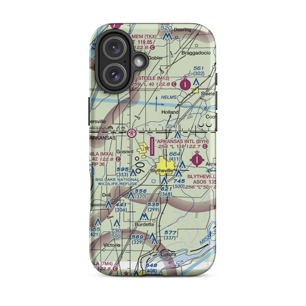 Arkansas International Airport (BYH) VFR Sectional  Tough iPhone Case iPhone 16 Plus model shown