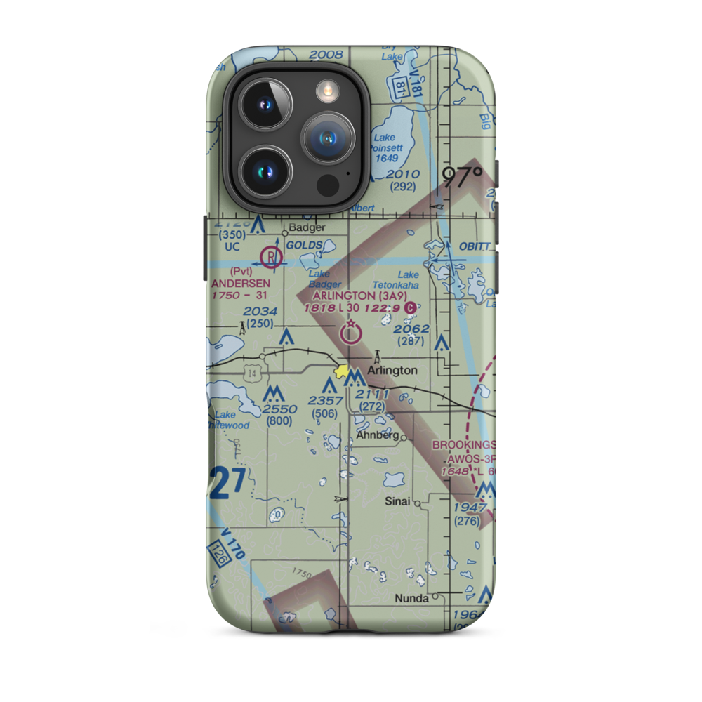 Arlington Municipal Airport (3A9) VFR Sectional  Tough iPhone Case iPhone 16 Pro Max model shown