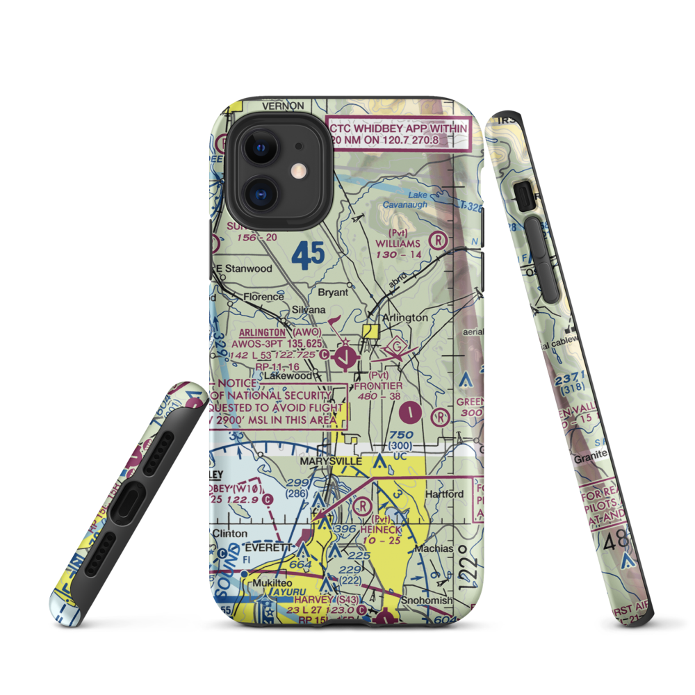 Arlington Municipal Airport (AWO) VFR Sectional  Tough iPhone Case iPhone 11 model shown