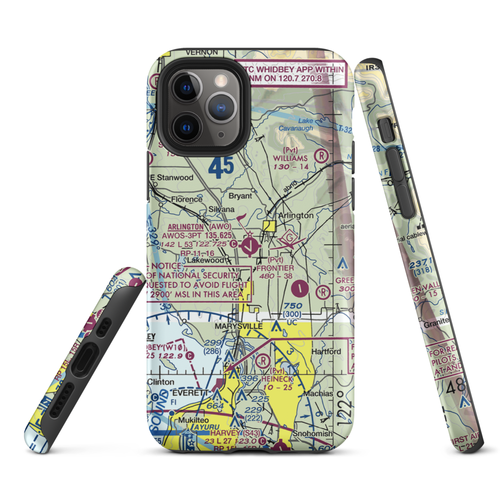 Arlington Municipal Airport (AWO) VFR Sectional  Tough iPhone Case iPhone 11 Pro model shown