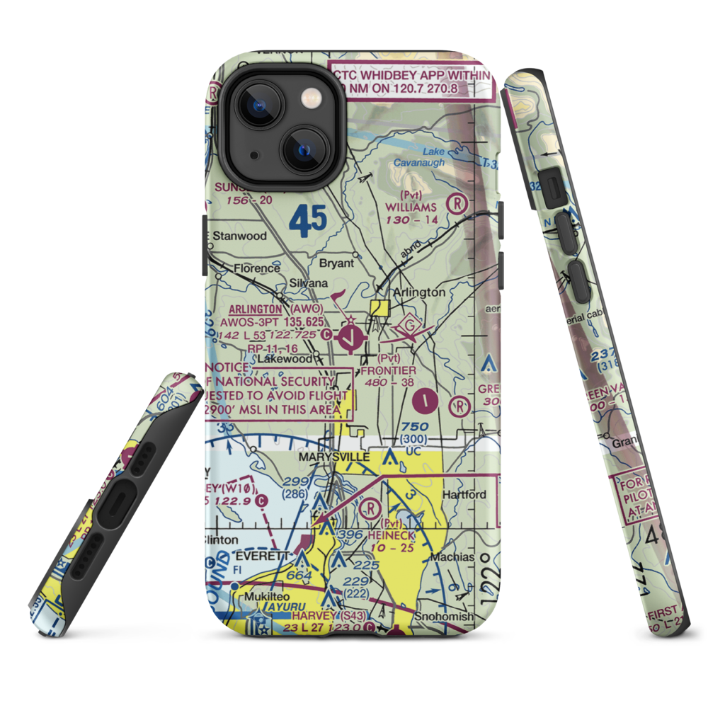Arlington Municipal Airport (AWO) VFR Sectional  Tough iPhone Case iPhone 14 Plus model shown