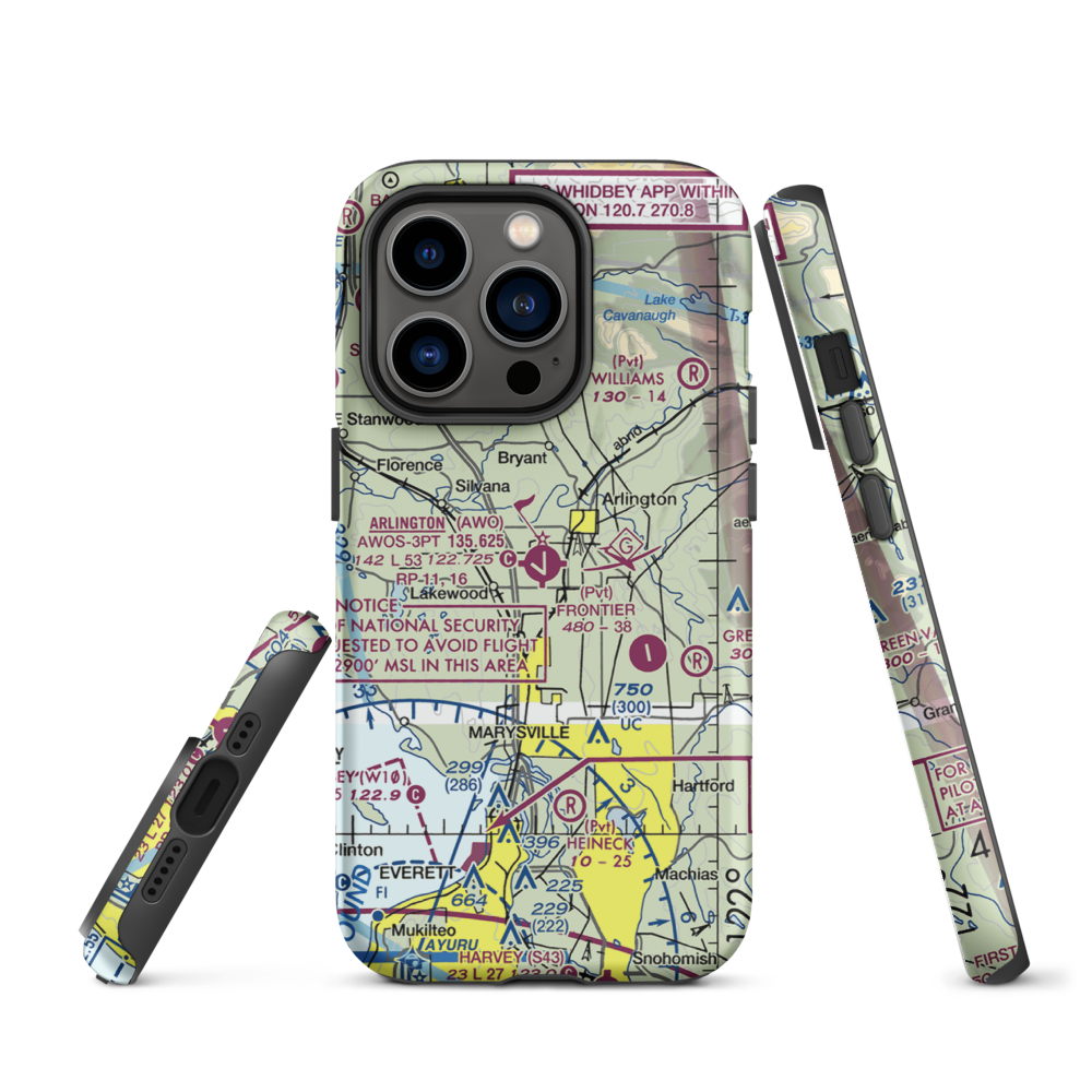 Arlington Municipal Airport (AWO) VFR Sectional  Tough iPhone Case iPhone 14 Pro model shown