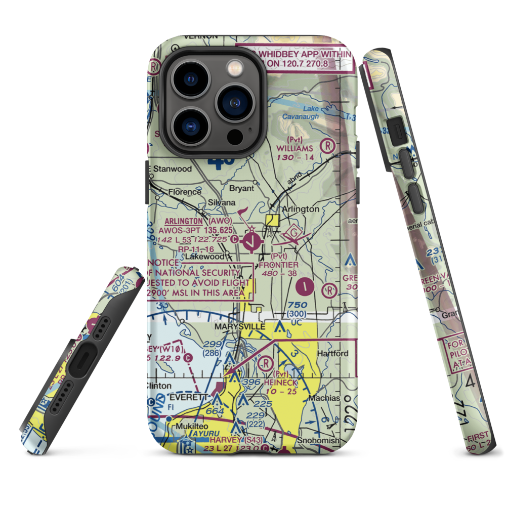 Arlington Municipal Airport (AWO) VFR Sectional  Tough iPhone Case iPhone 14 Pro Max model shown