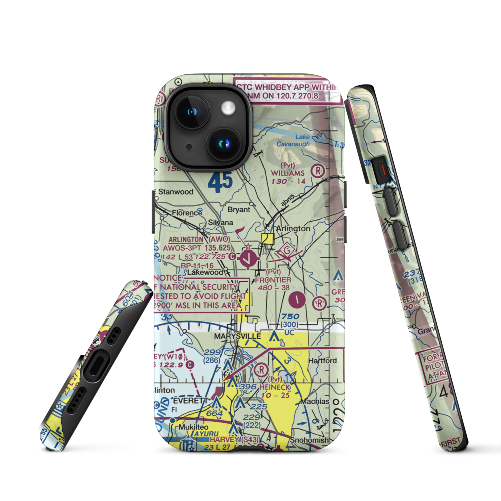 Arlington Municipal Airport (AWO) VFR Sectional  Tough iPhone Case iPhone 15 model shown