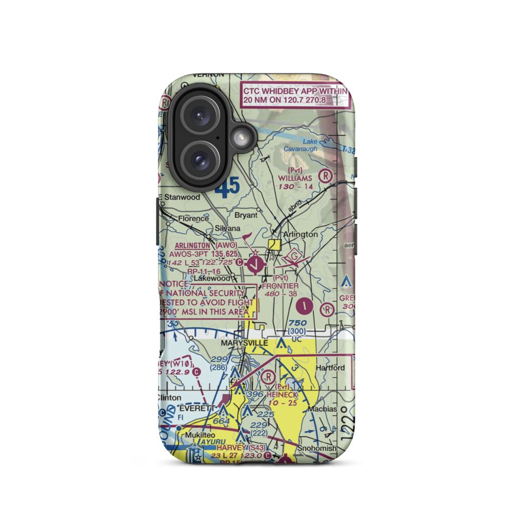 Arlington Municipal Airport (AWO) VFR Sectional  Tough iPhone Case iPhone 16 model shown