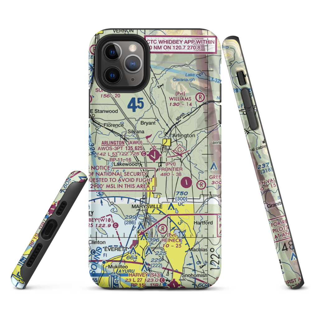Arlington Municipal Airport (AWO) VFR Sectional  Tough iPhone Case iPhone 11 Pro Max model shown