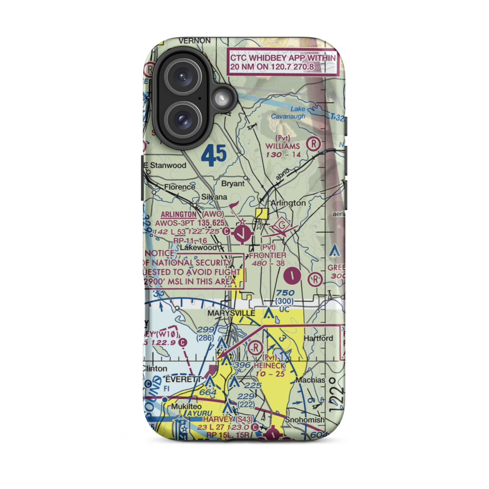 Arlington Municipal Airport (AWO) VFR Sectional  Tough iPhone Case iPhone 16 Plus model shown