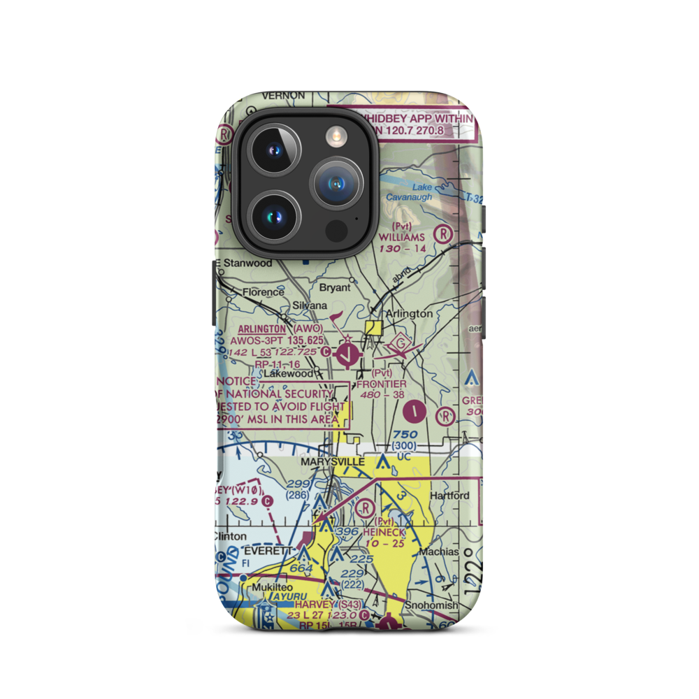 Arlington Municipal Airport (AWO) VFR Sectional  Tough iPhone Case iPhone 16 Pro model shown