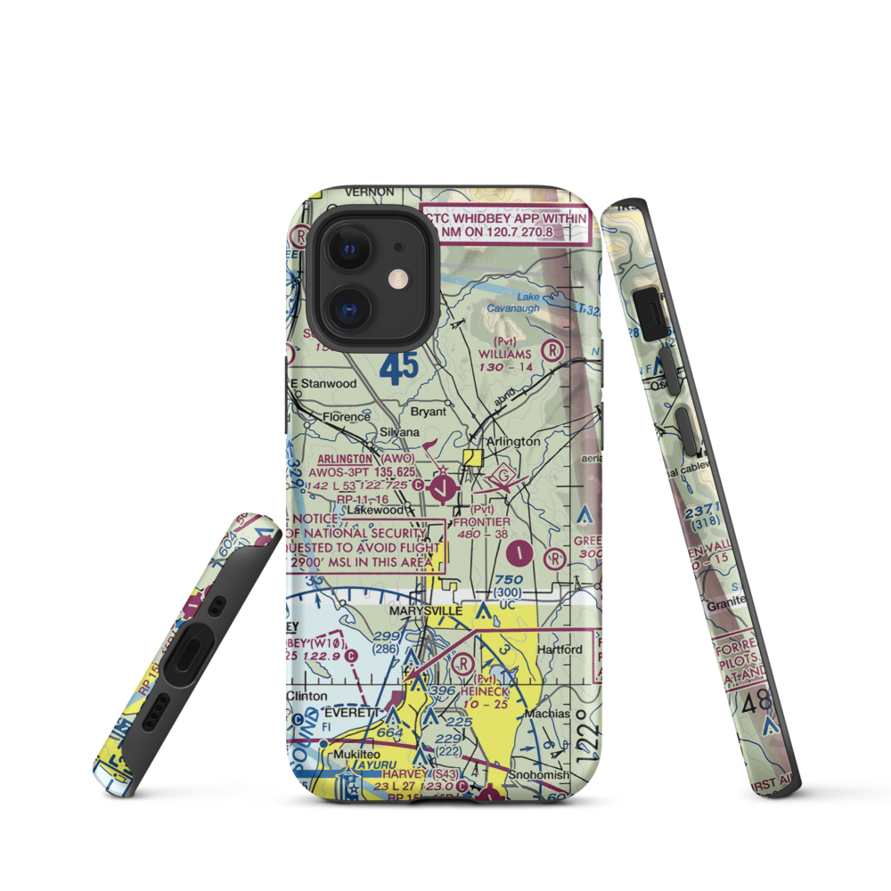 Arlington Municipal Airport (AWO) VFR Sectional  Tough iPhone Case iPhone 12 mini model shown