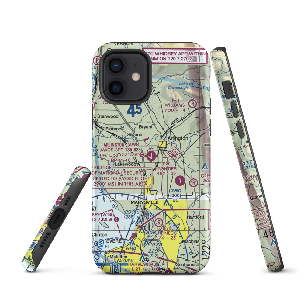 Arlington Municipal Airport (AWO) VFR Sectional  Tough iPhone Case iPhone 12 model shown