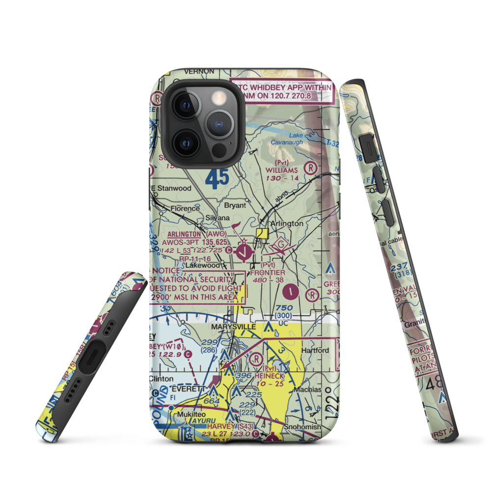 Arlington Municipal Airport (AWO) VFR Sectional  Tough iPhone Case iPhone 12 Pro model shown