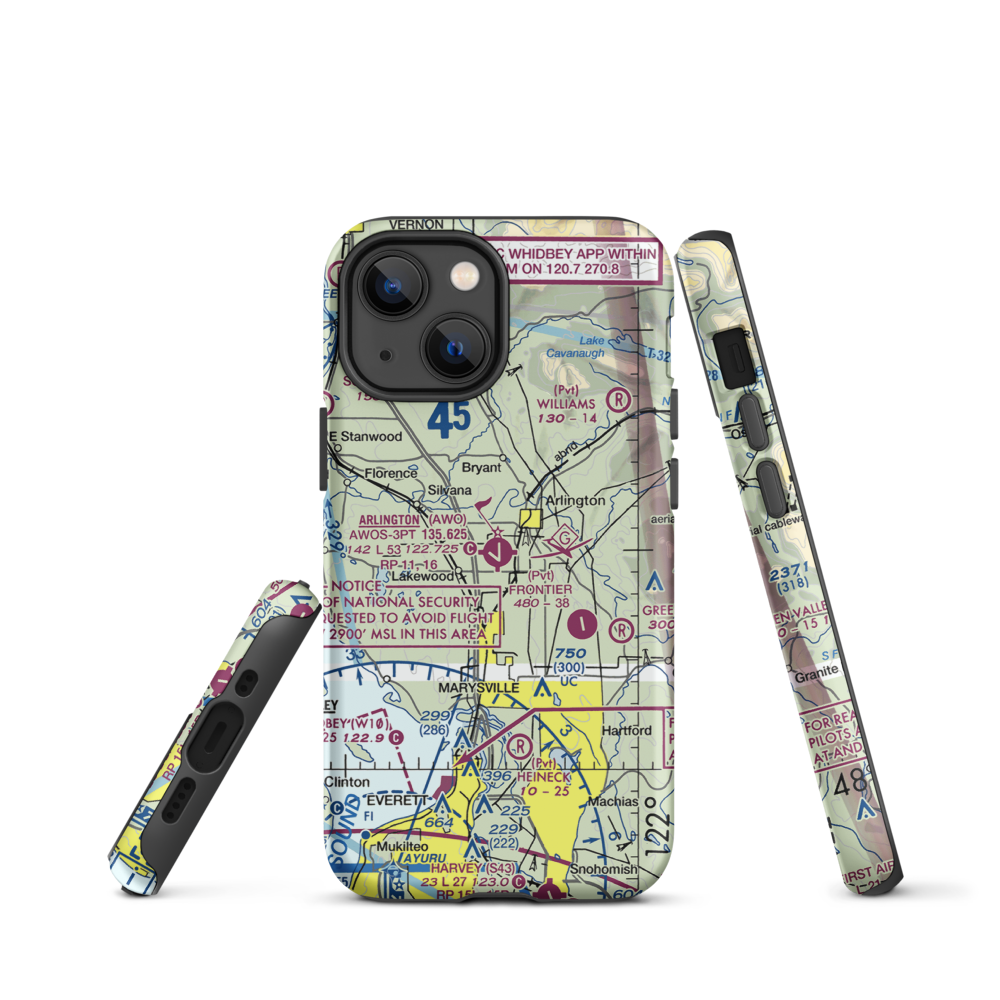 Arlington Municipal Airport (AWO) VFR Sectional  Tough iPhone Case iPhone 13 mini model shown