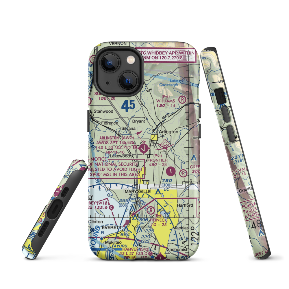 Arlington Municipal Airport (AWO) VFR Sectional  Tough iPhone Case iPhone 13 model shown