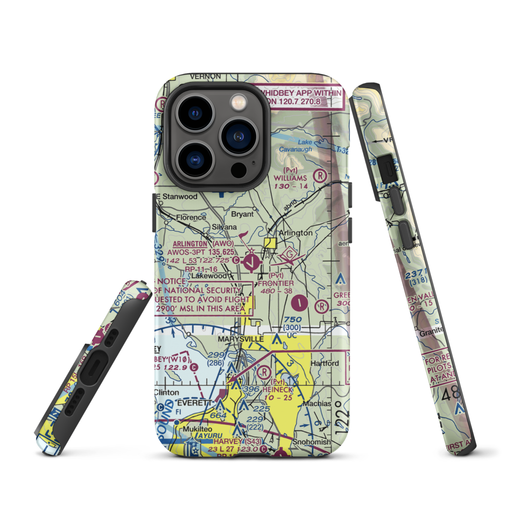 Arlington Municipal Airport (AWO) VFR Sectional  Tough iPhone Case iPhone 13 Pro model shown