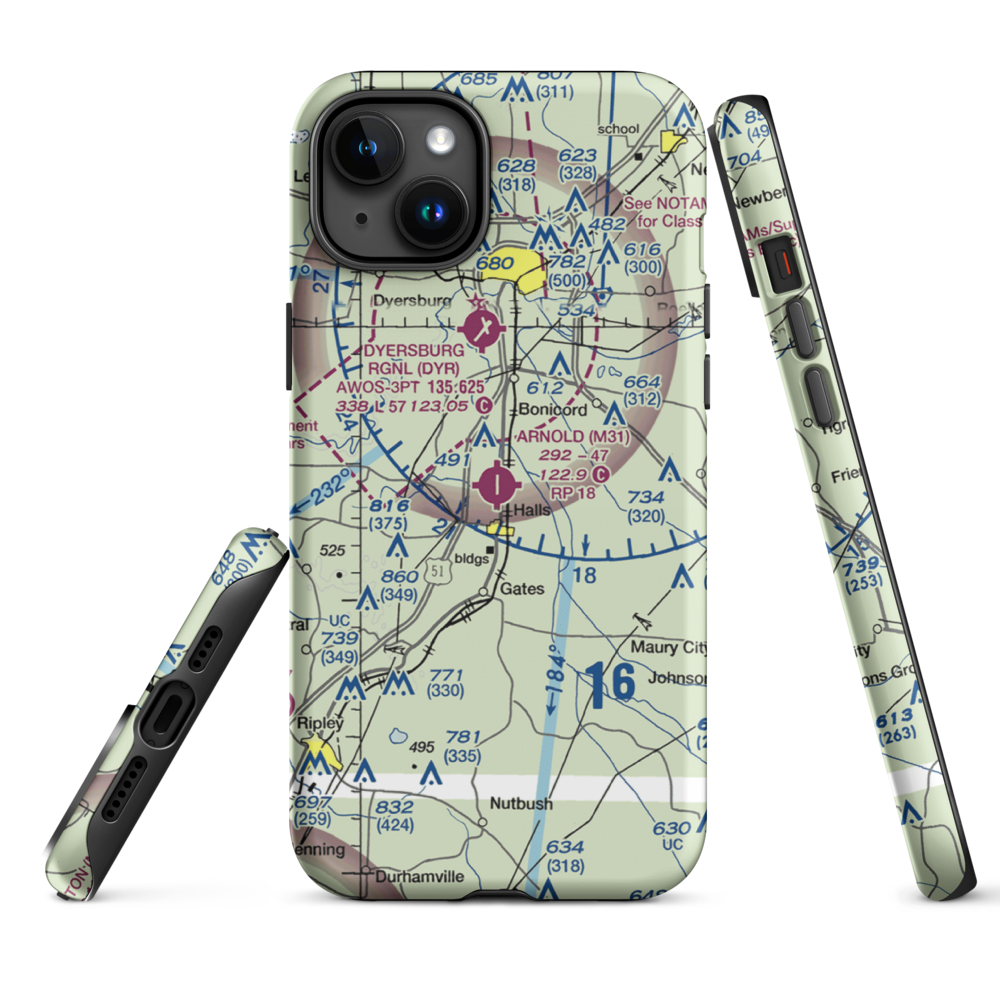 Arnold Field (M31) VFR Sectional  Tough iPhone Case iPhone 15 Plus model shown