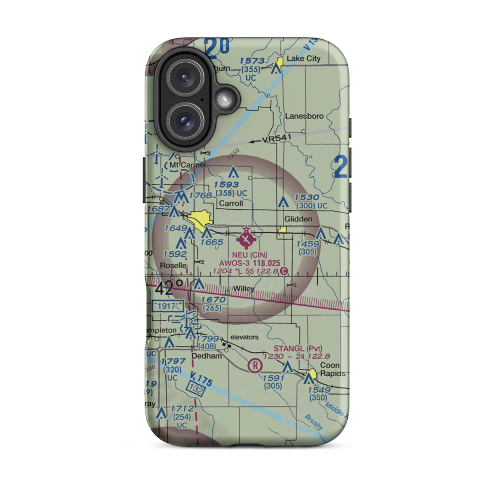 Arthur N Neu Airport (CIN) VFR Sectional  Tough iPhone Case iPhone 16 Plus model shown