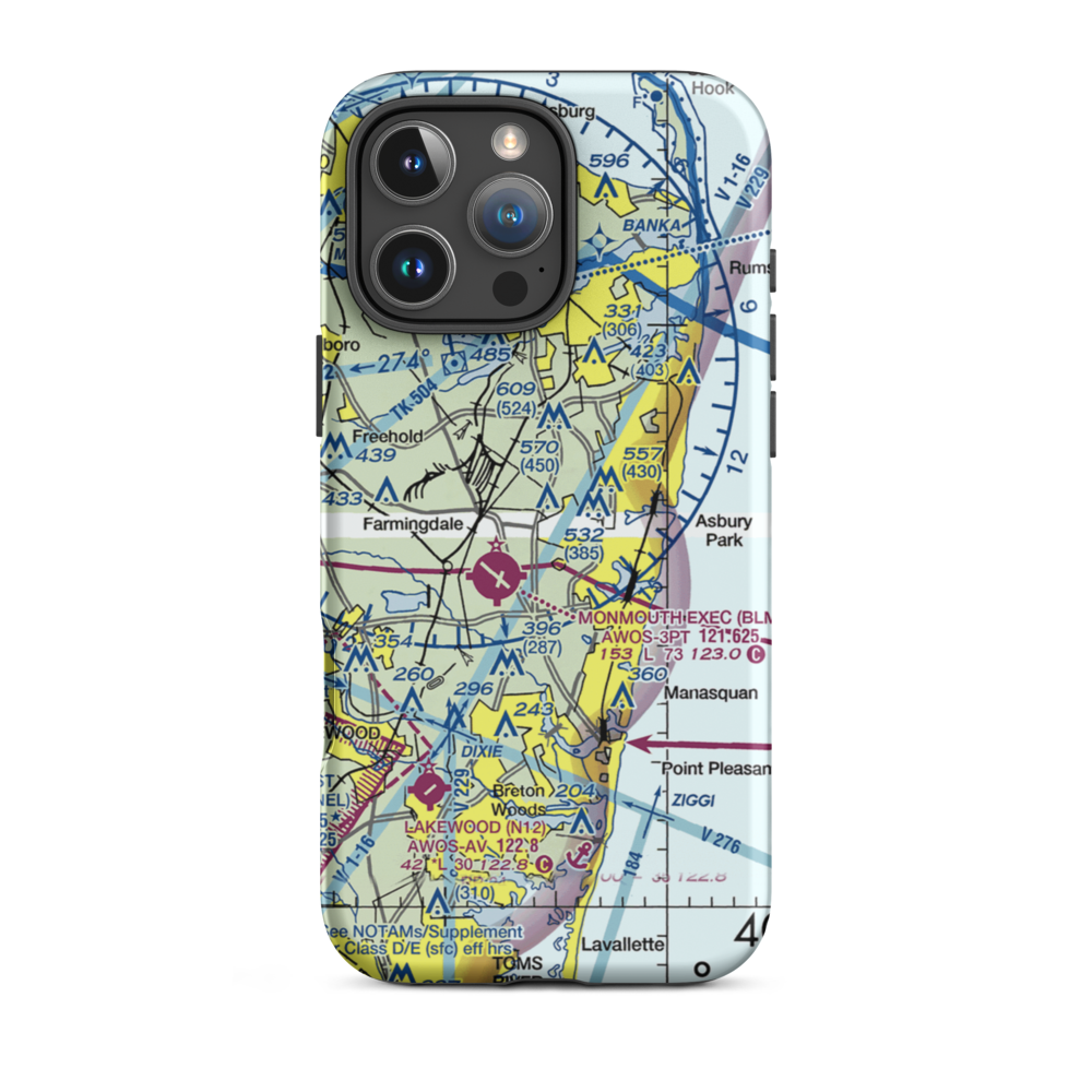 Asbury Park Neptune Air Terminal (ARX) VFR Sectional  Tough iPhone Case iPhone 16 Pro Max model shown